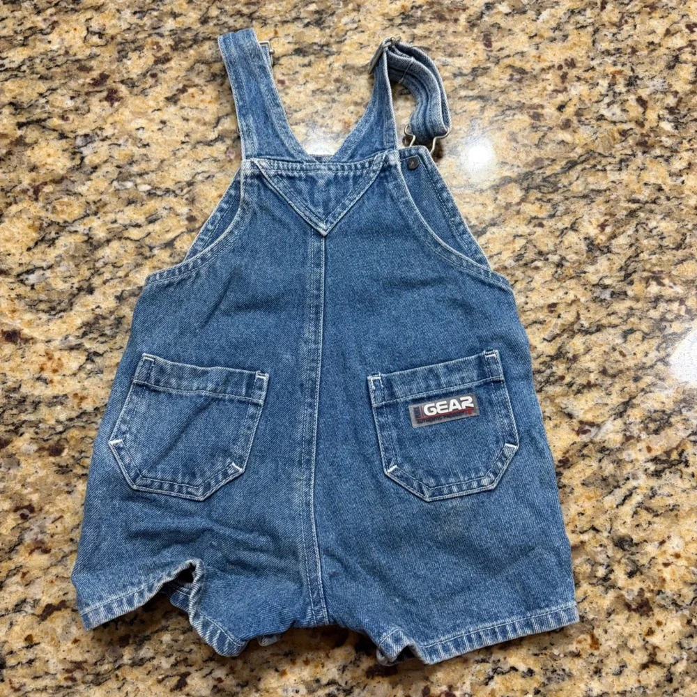 Vintage The Childrens Place Gear Denim Shortalls Medium Wash Blue 3-6 Months